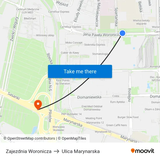 Zajezdnia Woronicza to Ulica Marynarska map