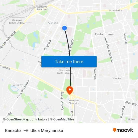 Banacha to Ulica Marynarska map