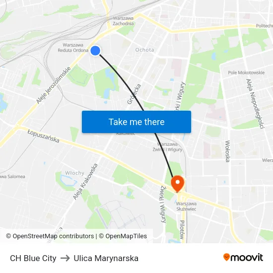 CH Blue City to Ulica Marynarska map