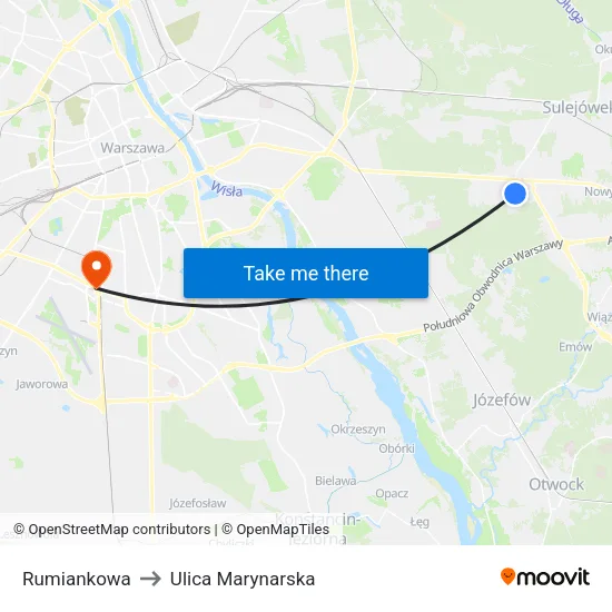 Rumiankowa to Ulica Marynarska map