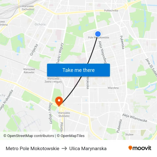 Metro Pole Mokotowskie to Ulica Marynarska map