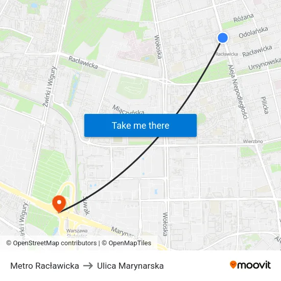 Metro Racławicka to Ulica Marynarska map