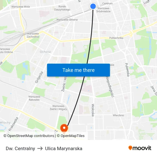 Dw. Centralny to Ulica Marynarska map