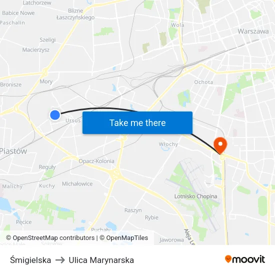 Śmigielska to Ulica Marynarska map
