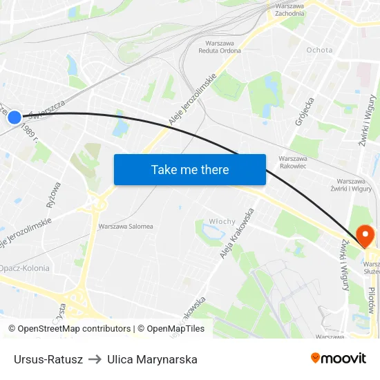 Ursus - Ratusz to Ulica Marynarska map