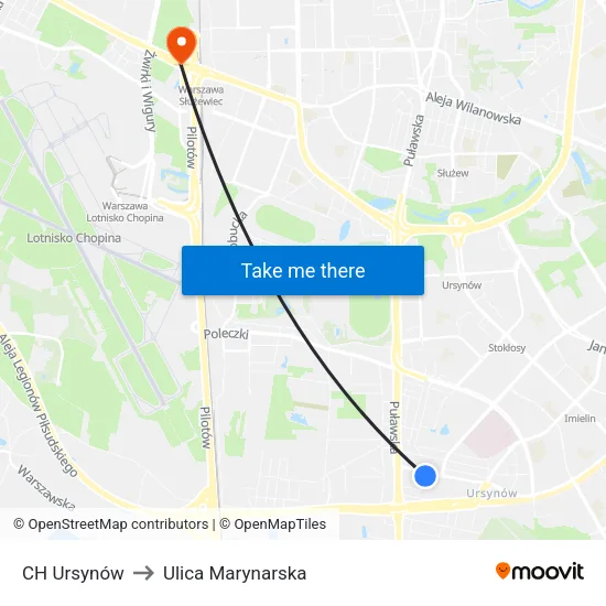 CH Ursynów to Ulica Marynarska map
