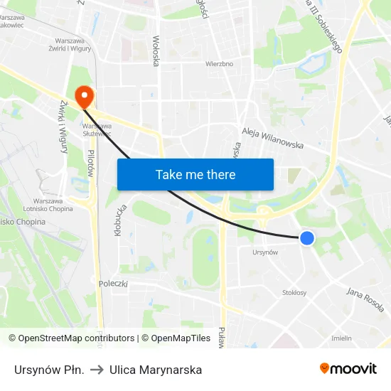 Ursynów Płn. to Ulica Marynarska map