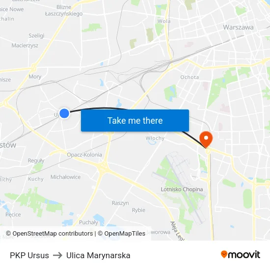 PKP Ursus to Ulica Marynarska map