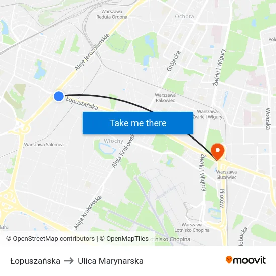 Łopuszańska to Ulica Marynarska map