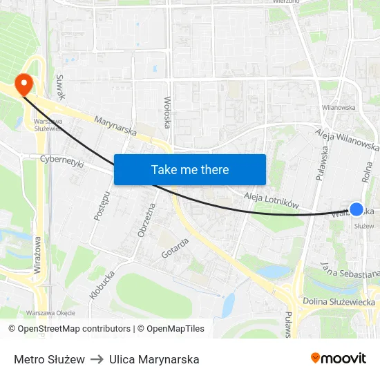 Metro Służew to Ulica Marynarska map