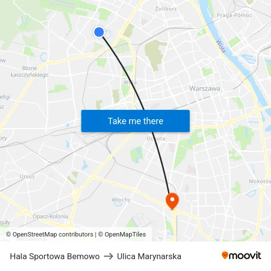 Hala Sportowa Bemowo to Ulica Marynarska map
