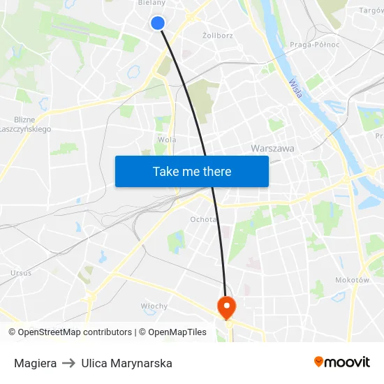 Magiera to Ulica Marynarska map