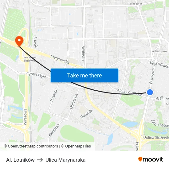 Al. Lotników to Ulica Marynarska map
