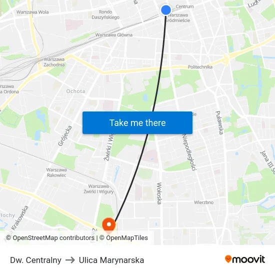Dw. Centralny to Ulica Marynarska map