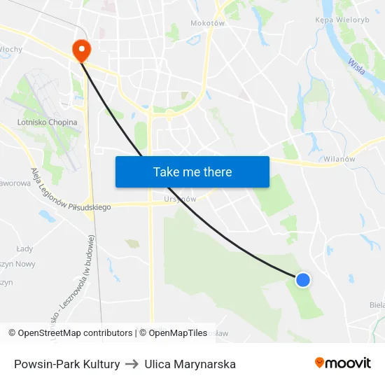Powsin - Park Kultury to Ulica Marynarska map