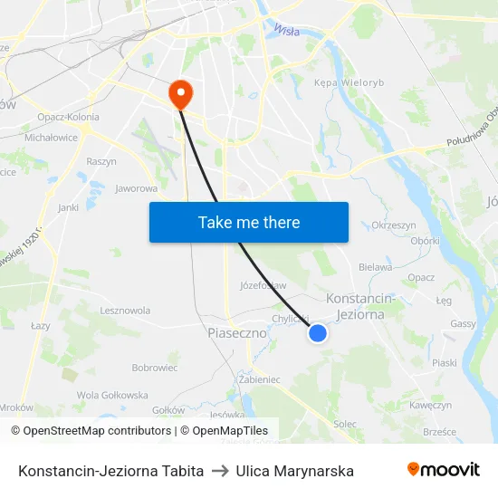 Konstancin-Jeziorna Tabita to Ulica Marynarska map