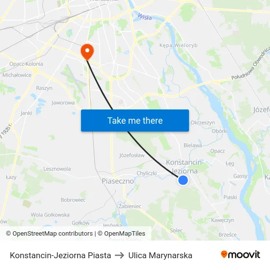 Konstancin-Jeziorna Piasta to Ulica Marynarska map