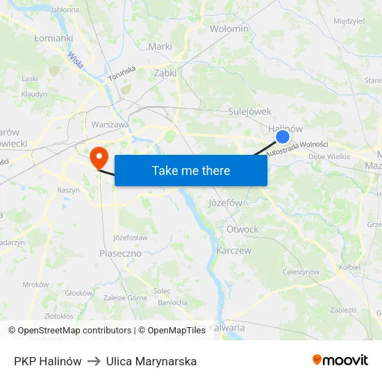 PKP Halinów to Ulica Marynarska map