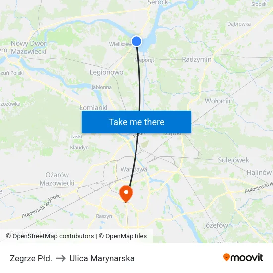 Zegrze Płd. to Ulica Marynarska map