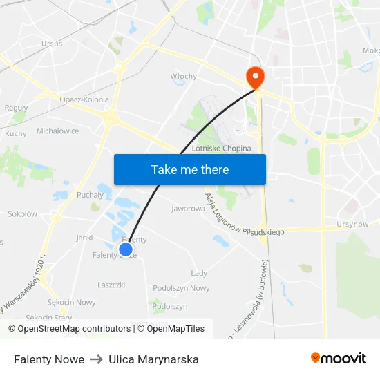 Falenty Nowe to Ulica Marynarska map