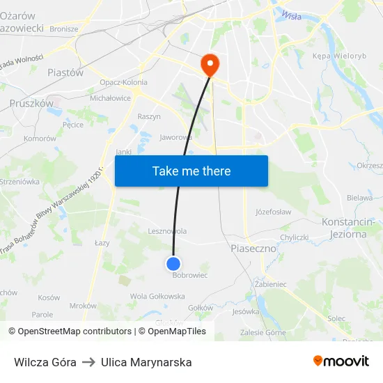 Wilcza Góra to Ulica Marynarska map