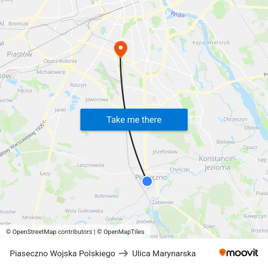Piaseczno Wojska Polskiego to Ulica Marynarska map