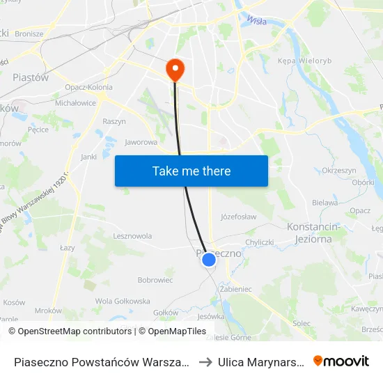 Piaseczno Powstańców Warszawy to Ulica Marynarska map
