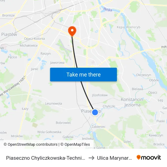 Piaseczno Chyliczkowska - Technikum to Ulica Marynarska map