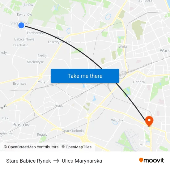 Stare Babice Rynek to Ulica Marynarska map