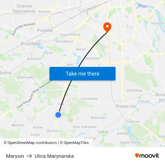 Marysin to Ulica Marynarska map