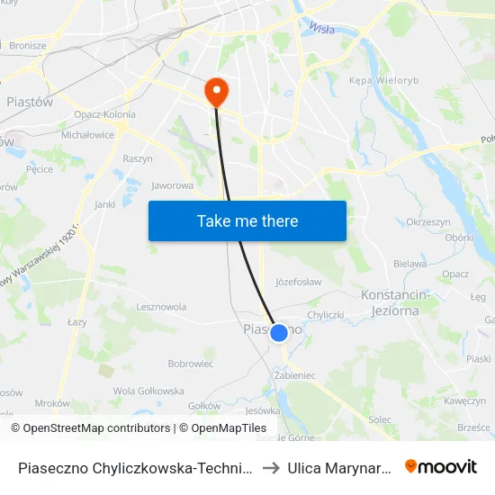 Piaseczno Chyliczkowska - Technikum to Ulica Marynarska map