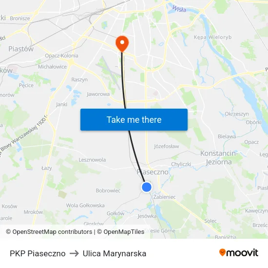 PKP Piaseczno to Ulica Marynarska map