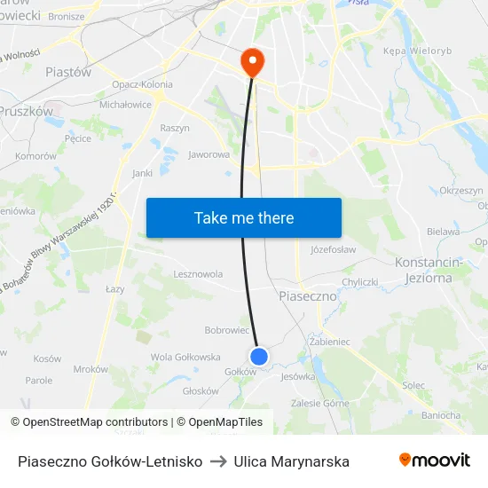 Piaseczno Gołków - Letnisko to Ulica Marynarska map