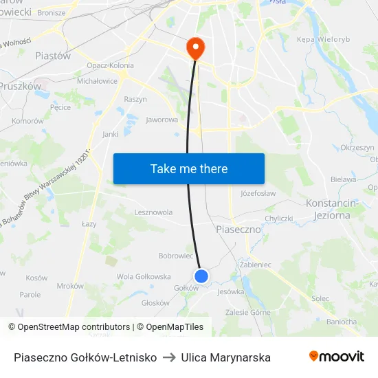 Piaseczno Gołków - Letnisko to Ulica Marynarska map