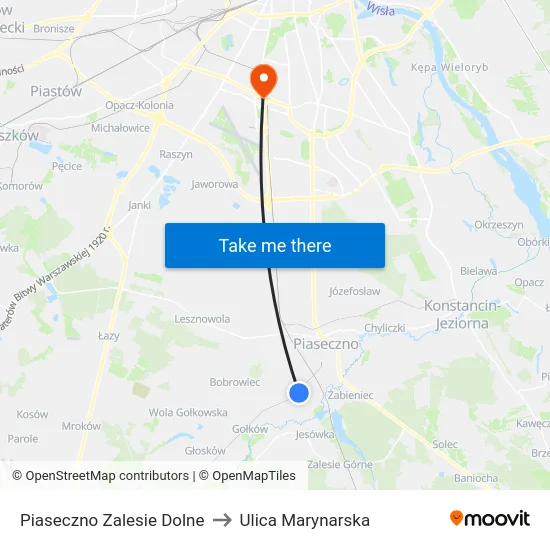 Piaseczno Zalesie Dolne to Ulica Marynarska map