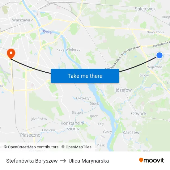 Stefanówka Boryszew to Ulica Marynarska map