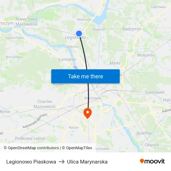 Legionowo Piaskowa to Ulica Marynarska map