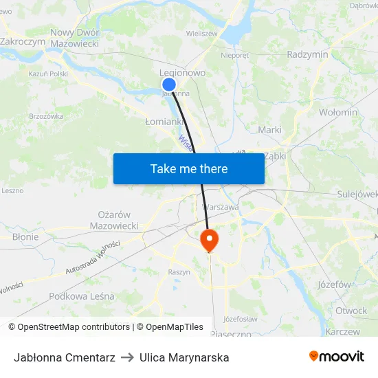 Jabłonna Cmentarz to Ulica Marynarska map
