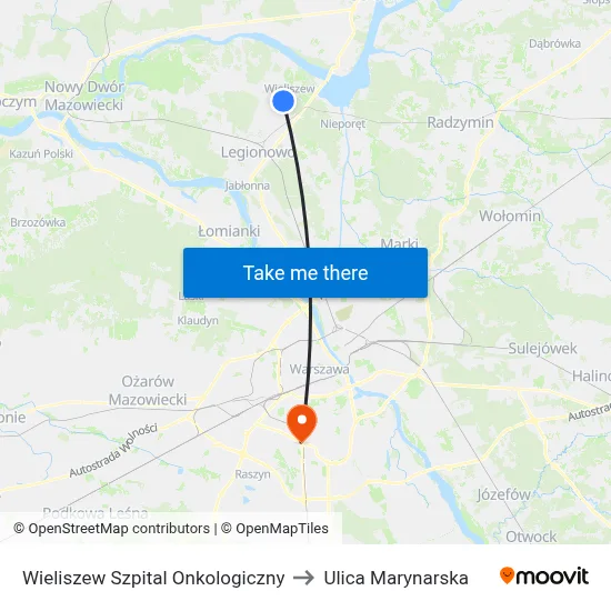 Wieliszew Szpital Onkologiczny to Ulica Marynarska map
