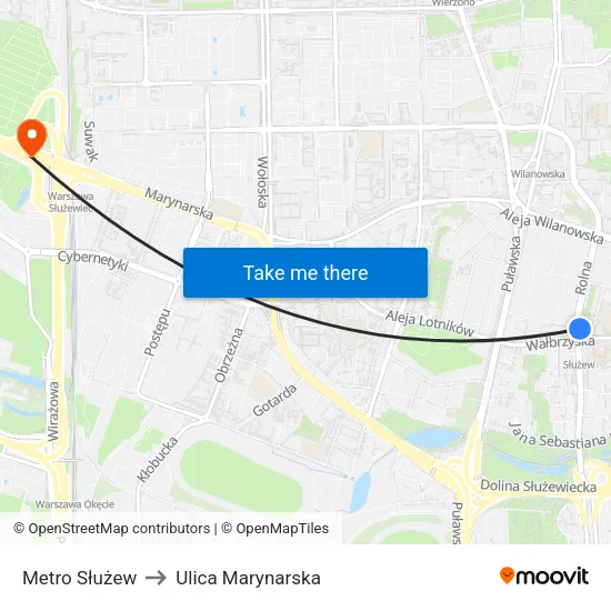 Metro Służew to Ulica Marynarska map