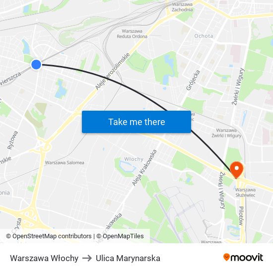 Warszawa Włochy to Ulica Marynarska map