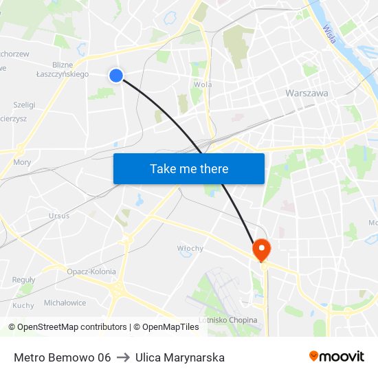 Metro Bemowo 06 to Ulica Marynarska map