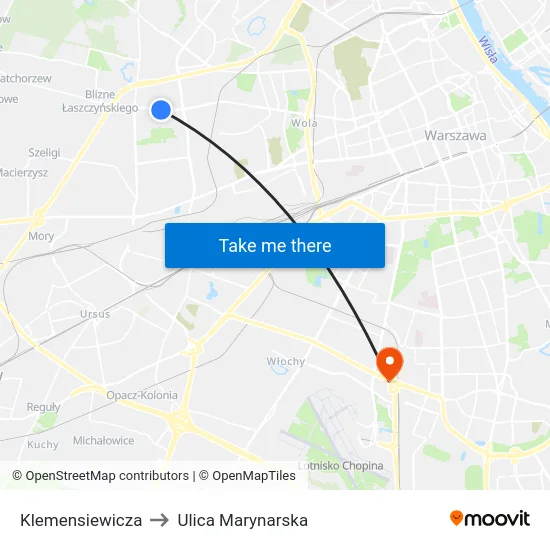 Klemensiewicza to Ulica Marynarska map