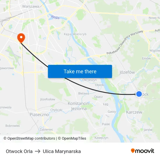 Otwock Orla to Ulica Marynarska map