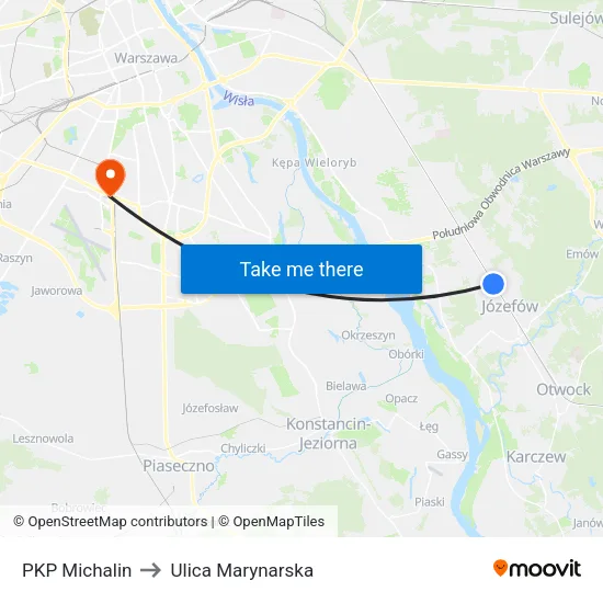 PKP Michalin to Ulica Marynarska map