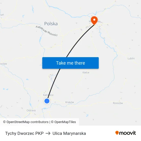 Tychy Dworzec PKP to Ulica Marynarska map