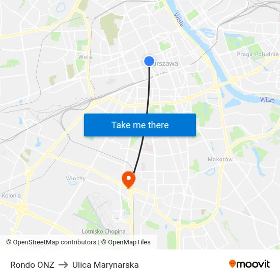 Rondo ONZ to Ulica Marynarska map