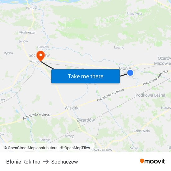 Błonie Rokitno to Sochaczew map