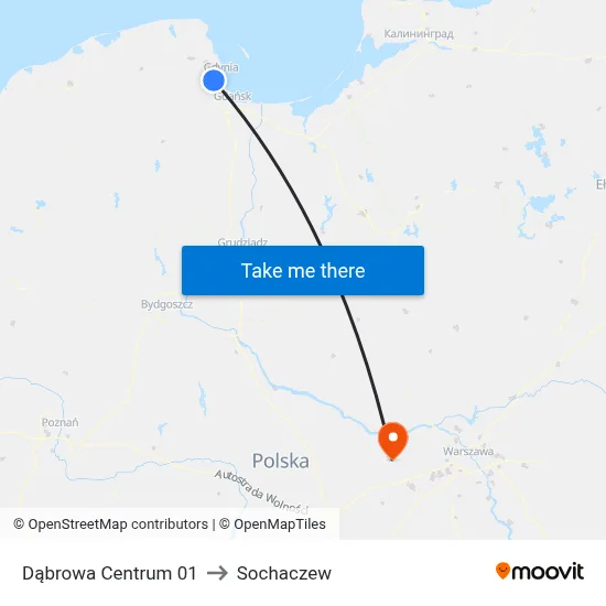 Dąbrowa Centrum 01 to Sochaczew map