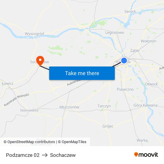 Podzamcze to Sochaczew map